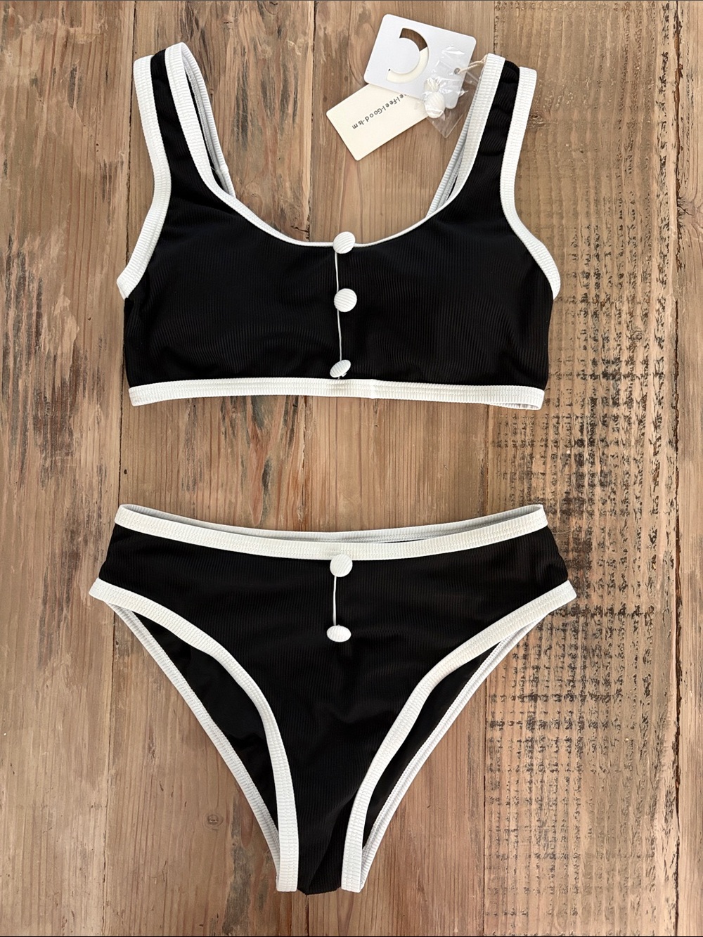 Commense Black Bikini Set with White Trim